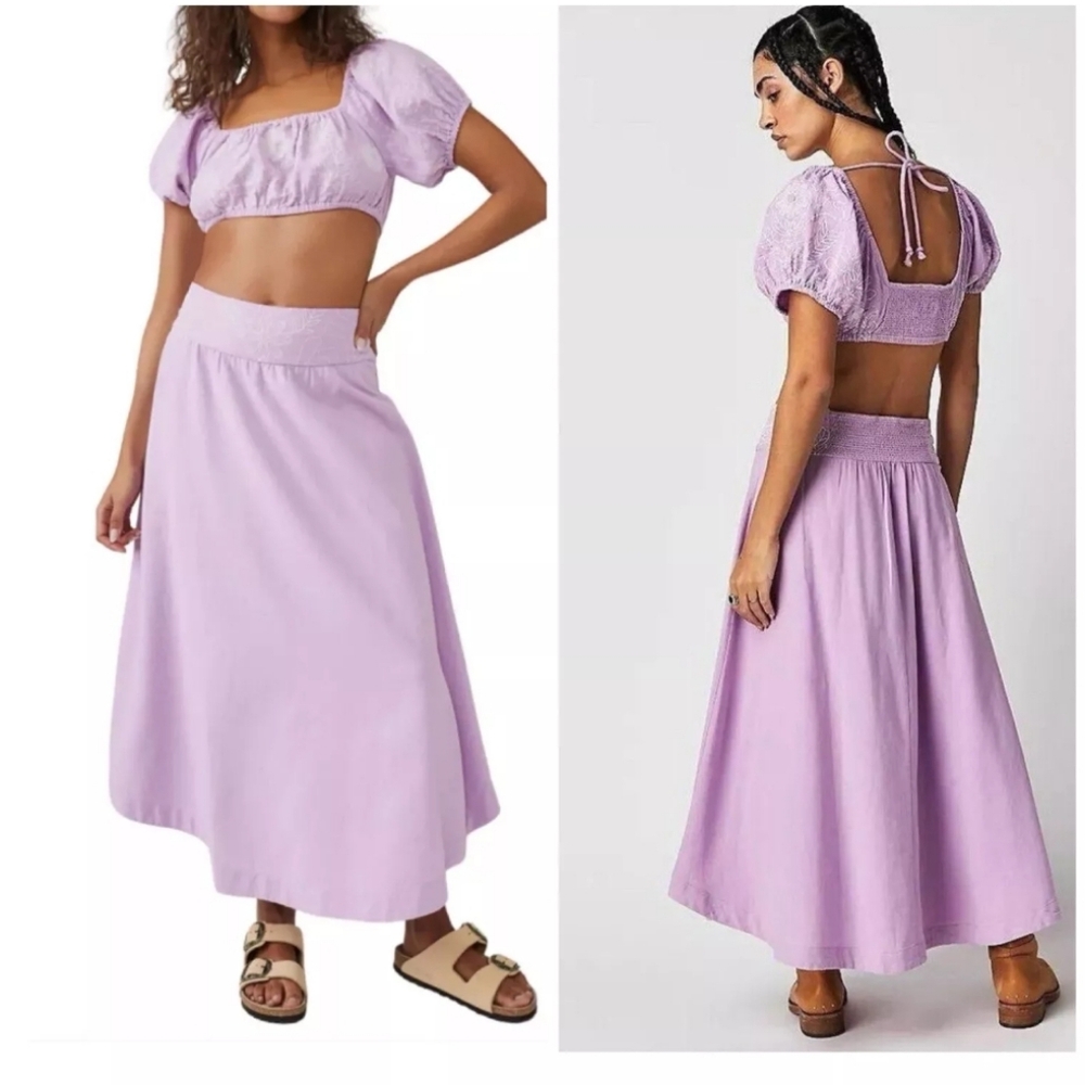 FREE PEOPLE Lotus Embroidered Midi Skirt in Orchid Size Petite Small
